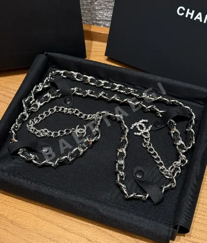 샤넬 더블 C 메탈 체인 가죽 벨트 177351
