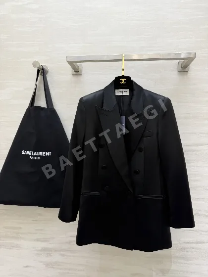 생로랑 아세테이트 새틴 더블 브레스티드 자켓 103317