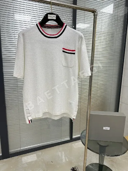 톰브라운 투톤 리브 니트 크루넥 반팔 티셔츠 50636