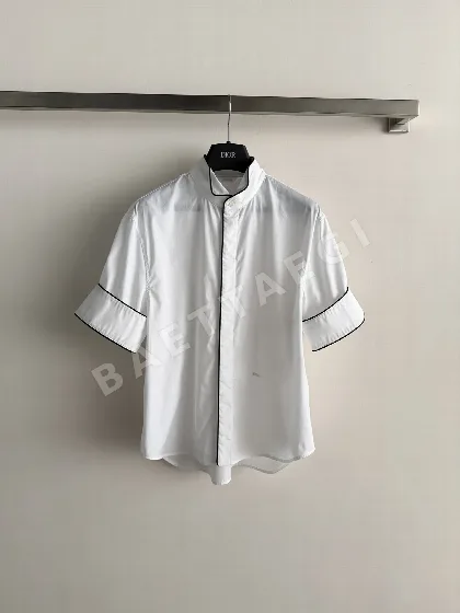 디올 스탠드 카라 컬러 블록 코튼 반팔 셔츠