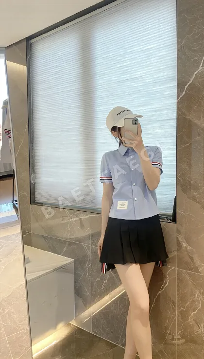 톰브라운 여성 면 옥스포드 반팔 셔츠 53194