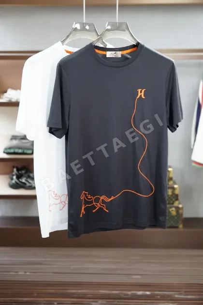 에르메스 남성 3D 컷팅 크루넥 반팔 티셔츠 137061
