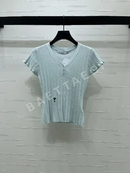 디올 V넥 니트 여성 반팔 탑 92721