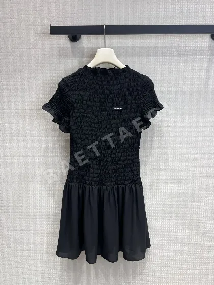 미우미우 조제트 스탠드 카라 미니 원피스