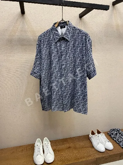 펜디 블루 탑스티치 남성 반팔 티셔츠 65774