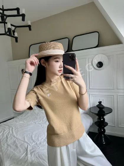폴로 여성 포니 자수 코튼 반팔 니트 탑 137737