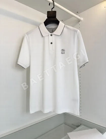브루넬로쿠치넬리 자수 슬림핏 반팔 폴로셔츠 23546