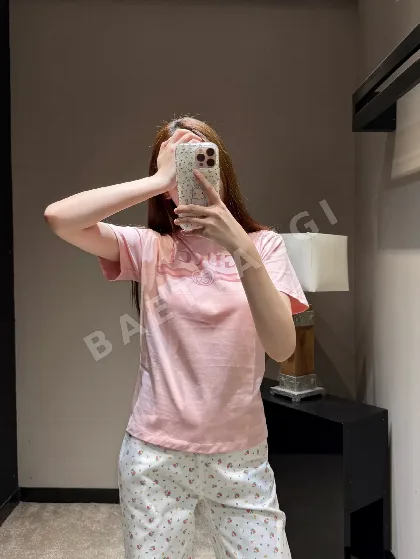 구찌 벚꽃 핑크 인터로킹 더블 G 프린트 반팔티셔츠 91383