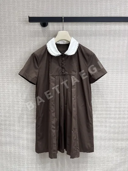 미우미우 브라운 피터팬 카라 플리츠 원피스 97417