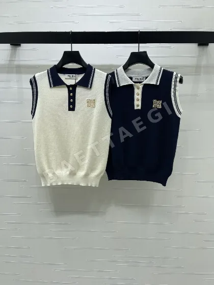 미우미우 울 카라 반팔 니트 베스트 101838