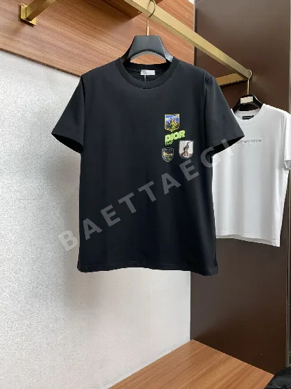 디올 크루넥 화이트 코튼 반팔 티셔츠 47423