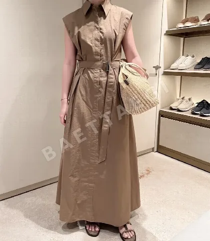 브루넬로쿠치넬리 브라운 포플린 A라인 민소매 원피스 114656