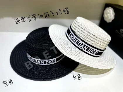 디올 린넨 리조트 스타일 플랫 탑 모자 78482
