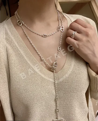 에르메스 피그노즈 18K 화이트 골드 도금 허리 체인 목걸이 69906