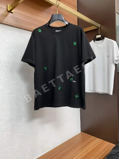 디올 자수 코튼 라운드넥 반팔 티셔츠 남성