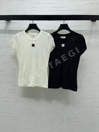 샤넬 더블 C 자수 하트 메시 반팔 티셔츠 103622
