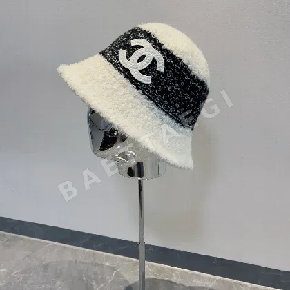 샤넬 울 실크 버킷 햇 모자 82771