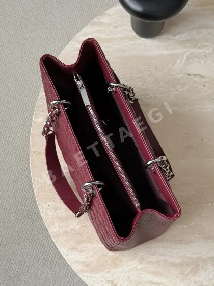 샤넬 버건디 레드 은장 가방 33392