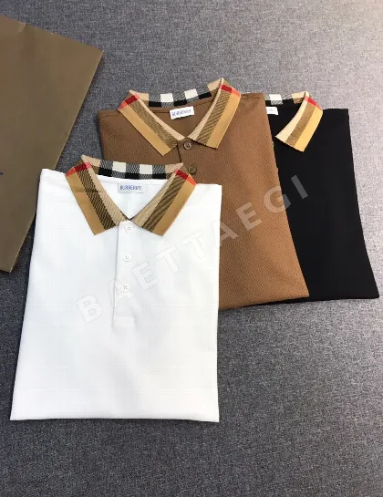 버버리 메시 피케 카라 남성 반팔 셔츠 129869