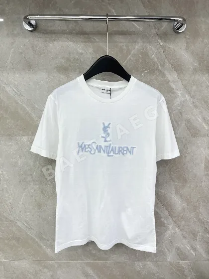 생로랑 플록 자수 반팔 티셔츠 103373