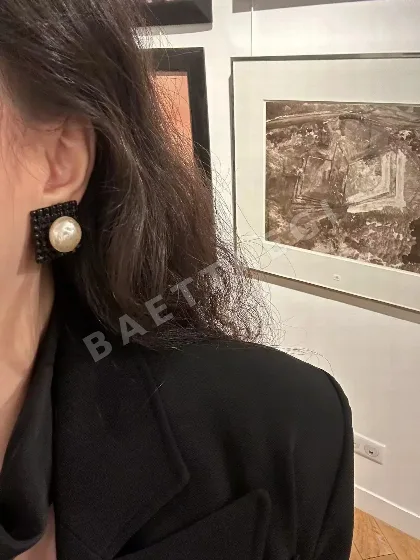 생로랑 빈티지 블랙 스퀘어 이어클립 귀걸이 65703