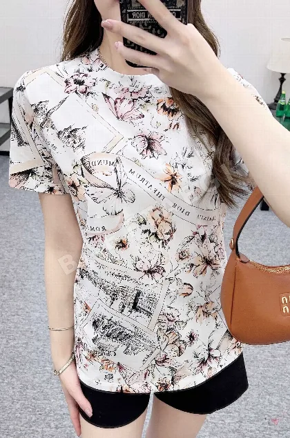 디올 프린트 레터 로고 코튼 반팔 티셔츠 93221