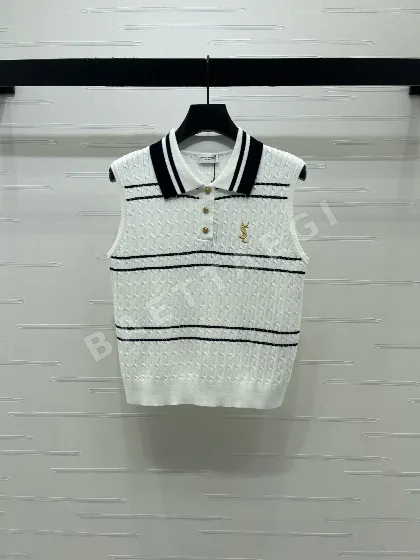 생로랑 스트라이프 카라 반팔 니트 베스트 103285