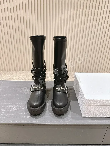 디올 블랙 송아지가죽 투톤 로고 부츠 8606