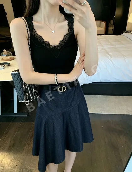 디올 비대칭 데님 미디 스커트 113306