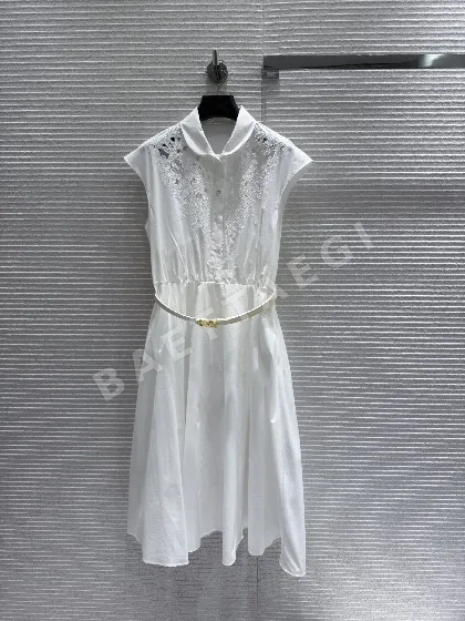 발렌티노 화이트 레이스 민소매 A라인 원피스 85068