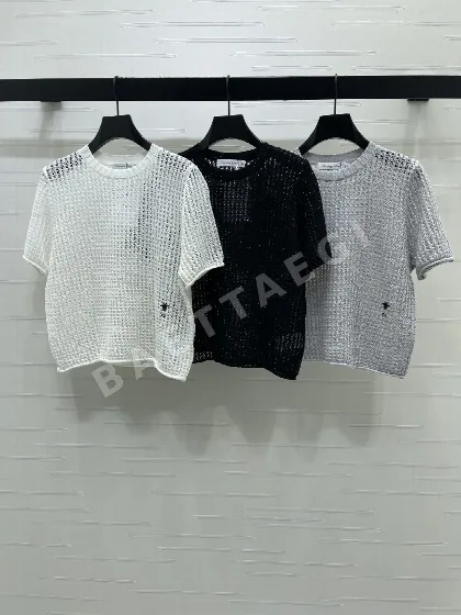 샤넬 여성 면 니트 반팔 티셔츠 103798