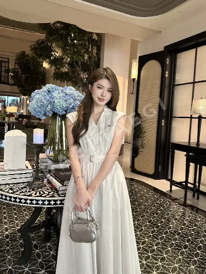 디올 벨트 카라 코튼 원피스 51858