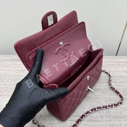 샤넬 캐비어 은장 버건디 레드 가방 33470