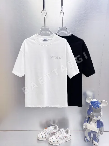 오프화이트 라인스톤 장식 남성 반팔 티셔츠 87768