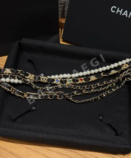 샤넬 진주 락 참 멀티스트랜드 체인 벨트 58507