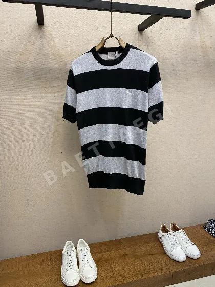 디올 와이드 스트라이프 크루넥 반팔 니트 티셔츠 47540