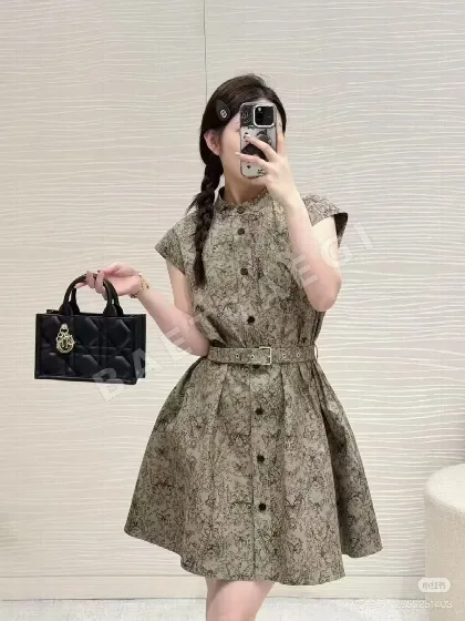 디올 나비 프린트 벨트 여성 원피스 96407