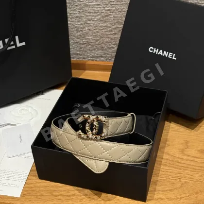 샤넬 다이아몬드 패턴 램스킨 더블 C 메탈 벨트 58626