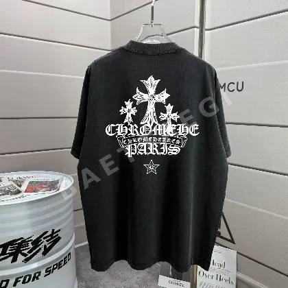 크롬하츠 워시 가공 루즈핏 남녀공용 크루넥 반팔 티셔츠 53353