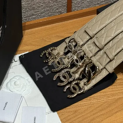 샤넬 더블 C 메탈 로고 램스킨 벨트 173897