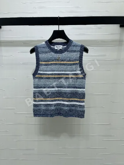 샤넬 스트라이프 크루넥 니트 베스트 여성 반팔 104040