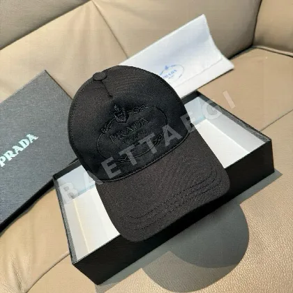프라다 금사 자수 캔버스 가죽 베이스볼 모자 84897