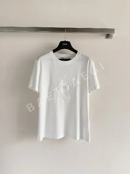 디올 자수 플라워 코튼 반팔 티셔츠
