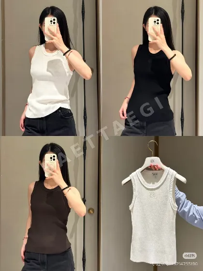 로에베 클래식 로고 자수 여성 반팔 티셔츠