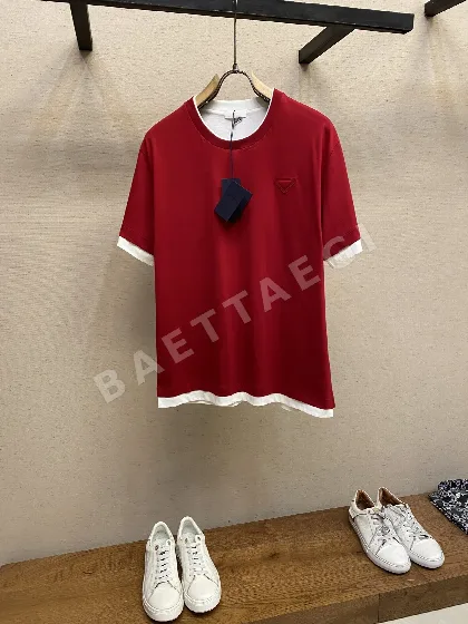 프라다 패치워크 코튼 남성 반팔 티셔츠 148139