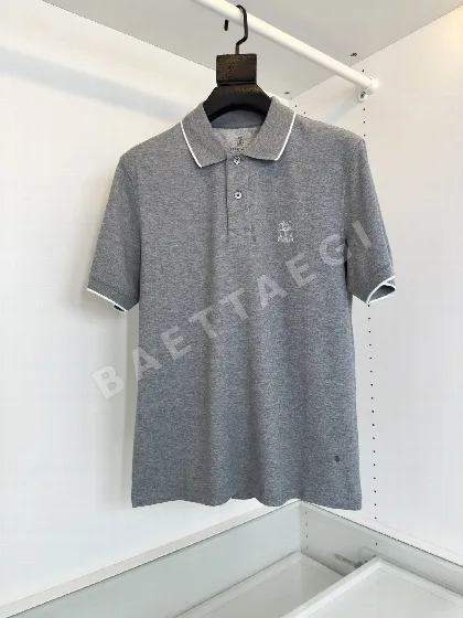 브루넬로쿠치넬리 자수 슬림핏 반팔 폴로셔츠 23547