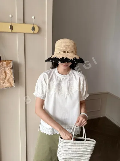 미우미우 레이스 리본 장식 버킷햇 80749