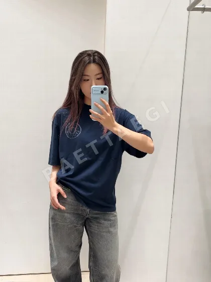 아크네스튜디오 프린트 버튼 오버핏 데님 반팔 티셔츠