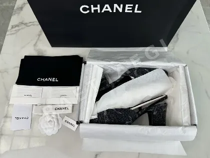 샤넬 24K 블랙 데님 하이힐 슬링백 3289