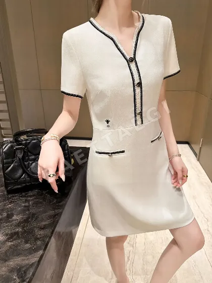 디올 V넥 컬러 블록 트림 여성 원피스 96374